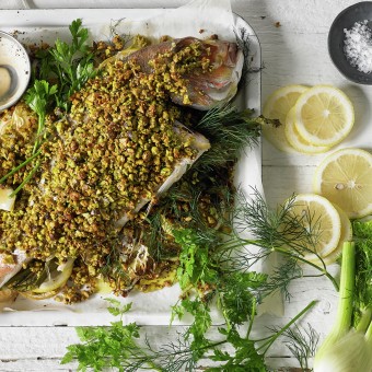 Baked Snapper with Fennel and Pistachio Crust