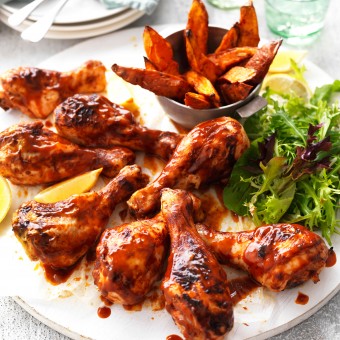 Easy Chicken Drumsticks recipe with Spiced Sweet Potato Wedges
