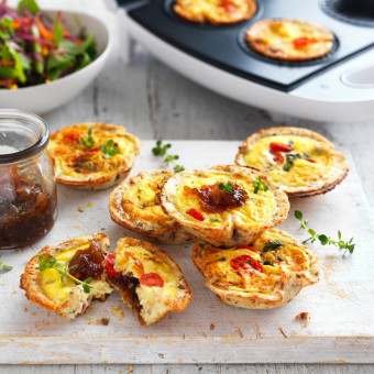 Caramelised onion, tomato and thyme pie maker tarts