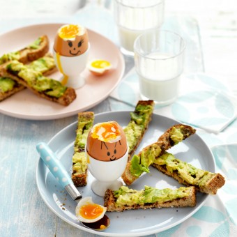 Funny Face Soft-boiled Eggs with Avocado and Vegemite Soldiers