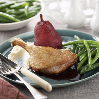Roast Duck with Red Wine, Pears and Parsnip Puree