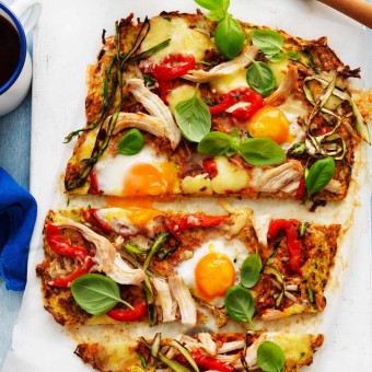 Heart healthy pizza with zucchini, eggs and herbs