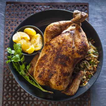 Chicken Roast with Couscous, Raisin and Pine Nut Stuffing