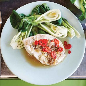 Steamed Swordfish Fillets with Lemongrass, Ginger and Baby Bok Choy