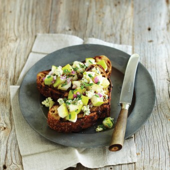 Toasted Walnut Bread with a Salsa of Packham's Triumph Pear, Stilton and Fresh Chives
