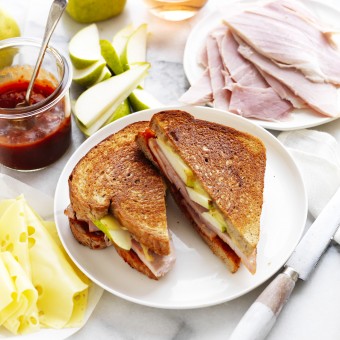 Ham and Cheese Toastie with pears