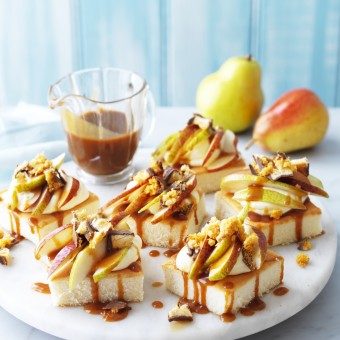 Mini Sponge Cakes with Pears and Salted Caramel Sauce