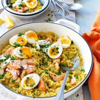 Salmon kedgeree recipe with curry and eggs