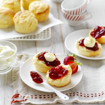 Traditional scones recipe with jam and cream