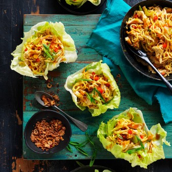 Singapore Noodle and Chicken Lettuce Cups