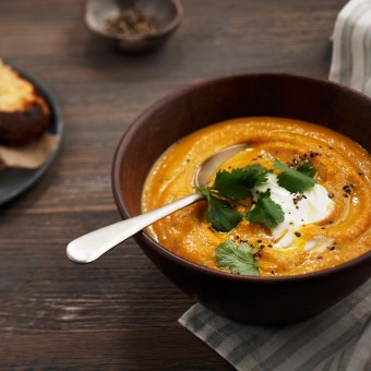 Creamy Carrot and Coriander Soup with Parmesan Toasts