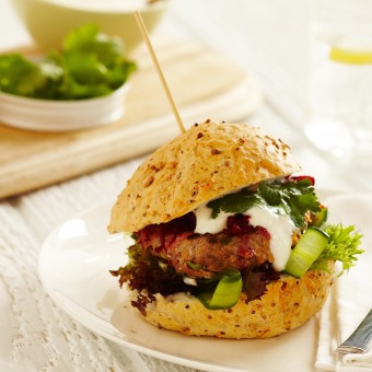 Spiced Lamb Burgers with Yoghurt and Fresh Beetroot Relish
