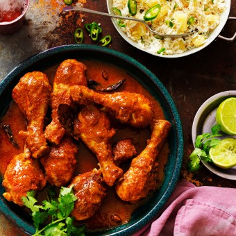 Tikka Masala Chicken Drumsticks with Pineapple and Coconut Rice