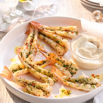 Grilled Lime and Chilli Prawns with Garlic Aioli