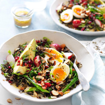 Easy wild rice salad pomegranate, nuts and eggs