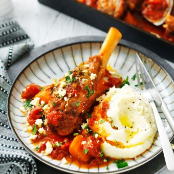 Simple roasted lamb shanks with tomato sauce