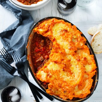 Beef, Tomato and Mushroom Cottage Pie with Sweet Potato