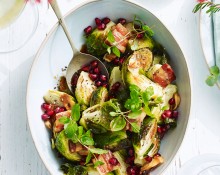 Roasted Brussels Sprouts, Crispy Pancetta and Pomegranate Seeds