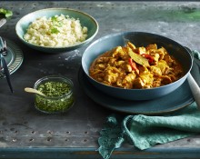 Coconut Chicken Curry with Cauliflower Rice and Coriander Pesto