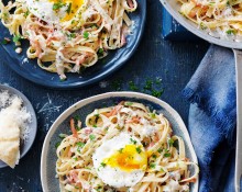 Creamy Fettuccine Carbonara with Poached Egg