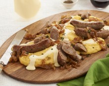 Italian Sausages, Cheesy Polenta and Caramelised Onions