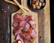 Salami and Sweet Peppers with Balsamic Onions and Olive Tapenade