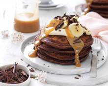 Double Choc Pancakes with Peanut Butter Sauce