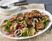 Spinach and Bacon Salad with Stuffed Mushrooms