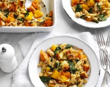 Pumpkin and Spinach Crunchy Topped Pasta Bake
