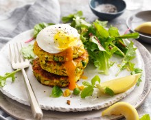 Vegetable Fritters with Poached Egg