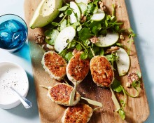 Chicken and Tarragon Skewers with Apple, Walnut Salad