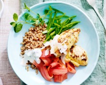 Chicken Steak with Farro, Pickled Carrot and Toasted Coconut Salad Bowl