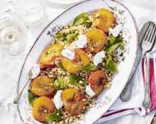 Roasted Rosemary Peaches and Pearl Couscous Salad with Labne