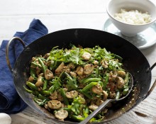 Pork, Mushroom and Kale Stir-Fry