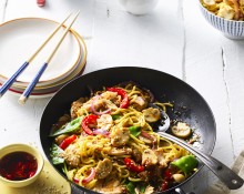 Honey and Soy Chicken Stir Fry with Mushrooms and Hokkien Noodles