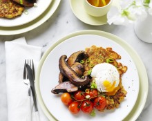 Zucchini Fritters with Portabella Mushrooms and Poached Egg