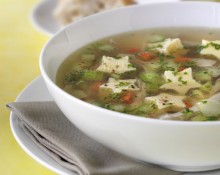 Chicken and Vegetable Soup with Herb Egg Custard