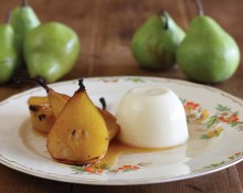 Saffron Roasted Pears with Verjuice Pannacotta