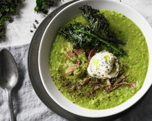 Split Pea and Smoked Ham Soup with Kale Chips
