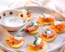 Blinis with Smoked Salmon and Dill Creme Fraiche