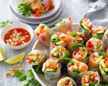 Shredded Chicken Rice Paper Rolls with Sweet Chilli Sauce