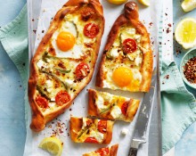 Turkish Pide with Egg, Tomato and Cheese