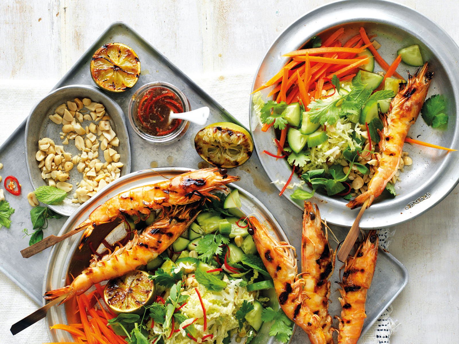 Chilli, Lime & Peanut Salad with BBQ Prawns