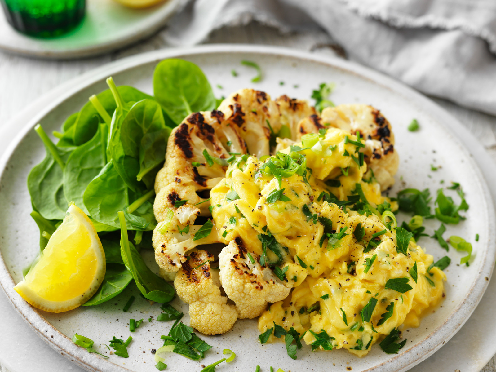 Cauliflower Steaks with Herbed Scramble