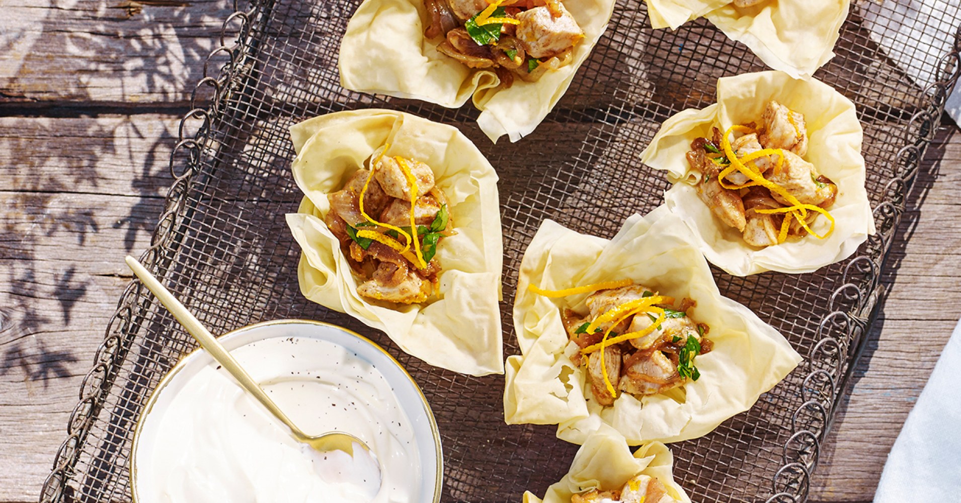 All Spice Chicken Filo Cups with Creme Fraiche and Orange Zest Recipe | myfoodbook | Chicken mince a