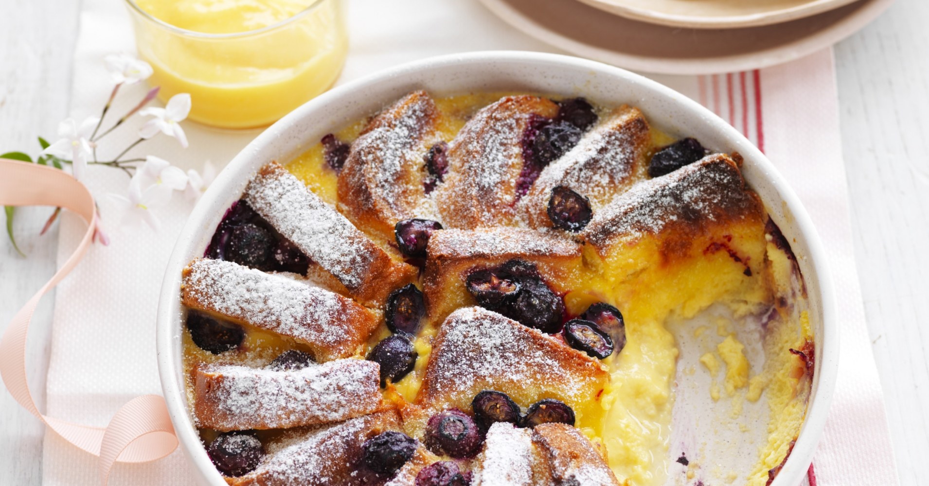 Air Fryer Lemon Curd and Blueberry Brioche Pudding Recipe | myfoodbook