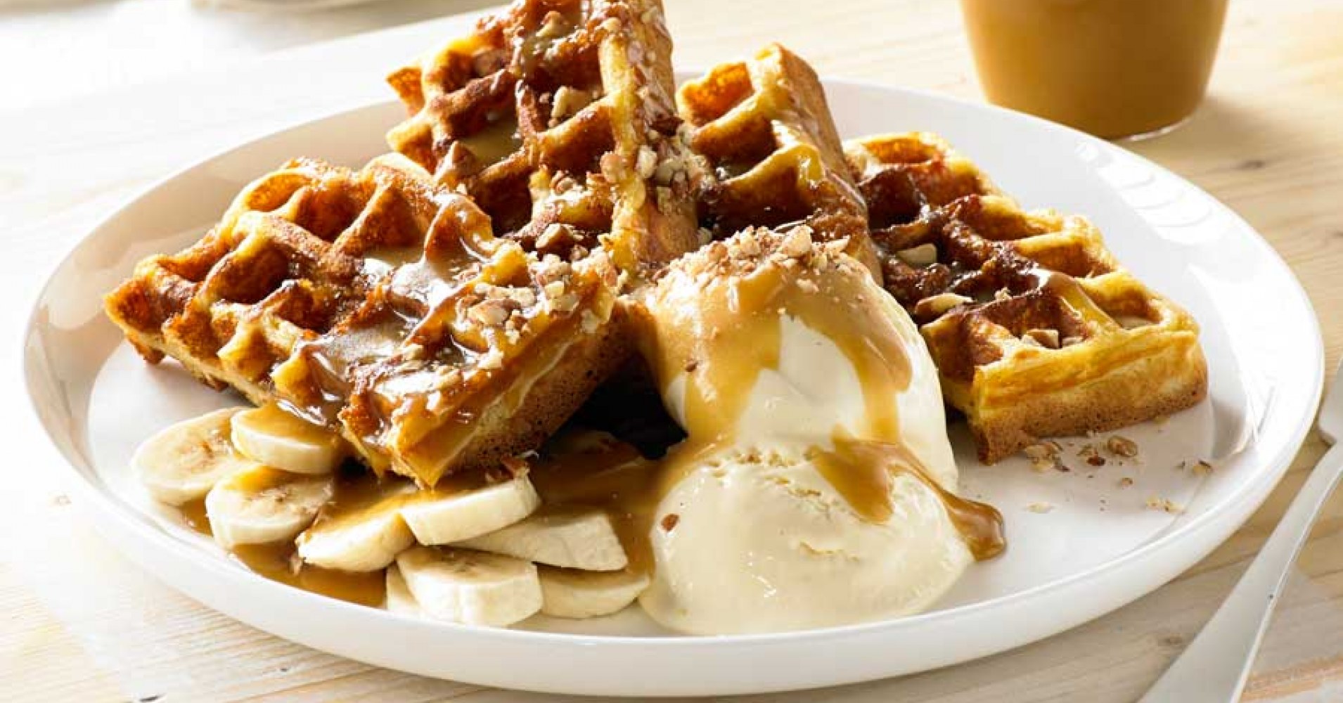 Banana Pecan And Caramel With Coconut Ice Cream Waffle Recipe 