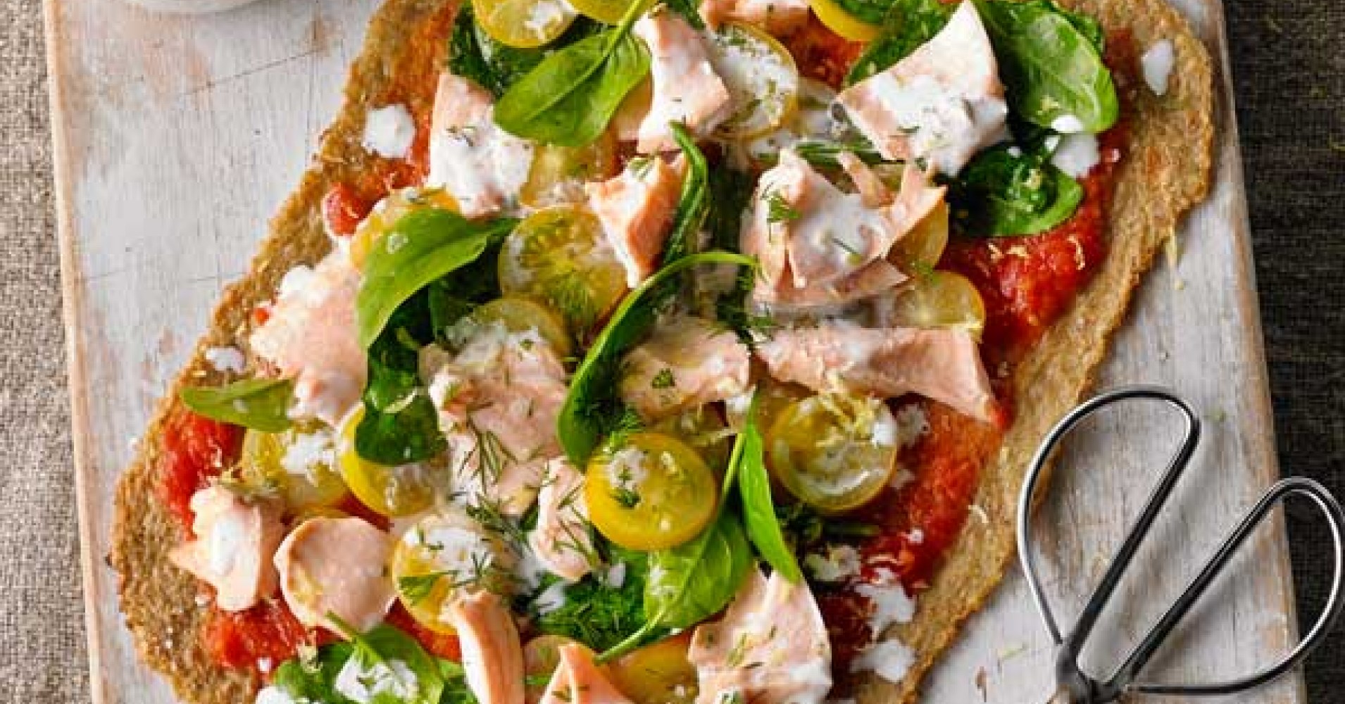 Poached Salmon & Lemon Caper Pizza Recipe | myfoodbook | Healthy pizza with cauliflower dough