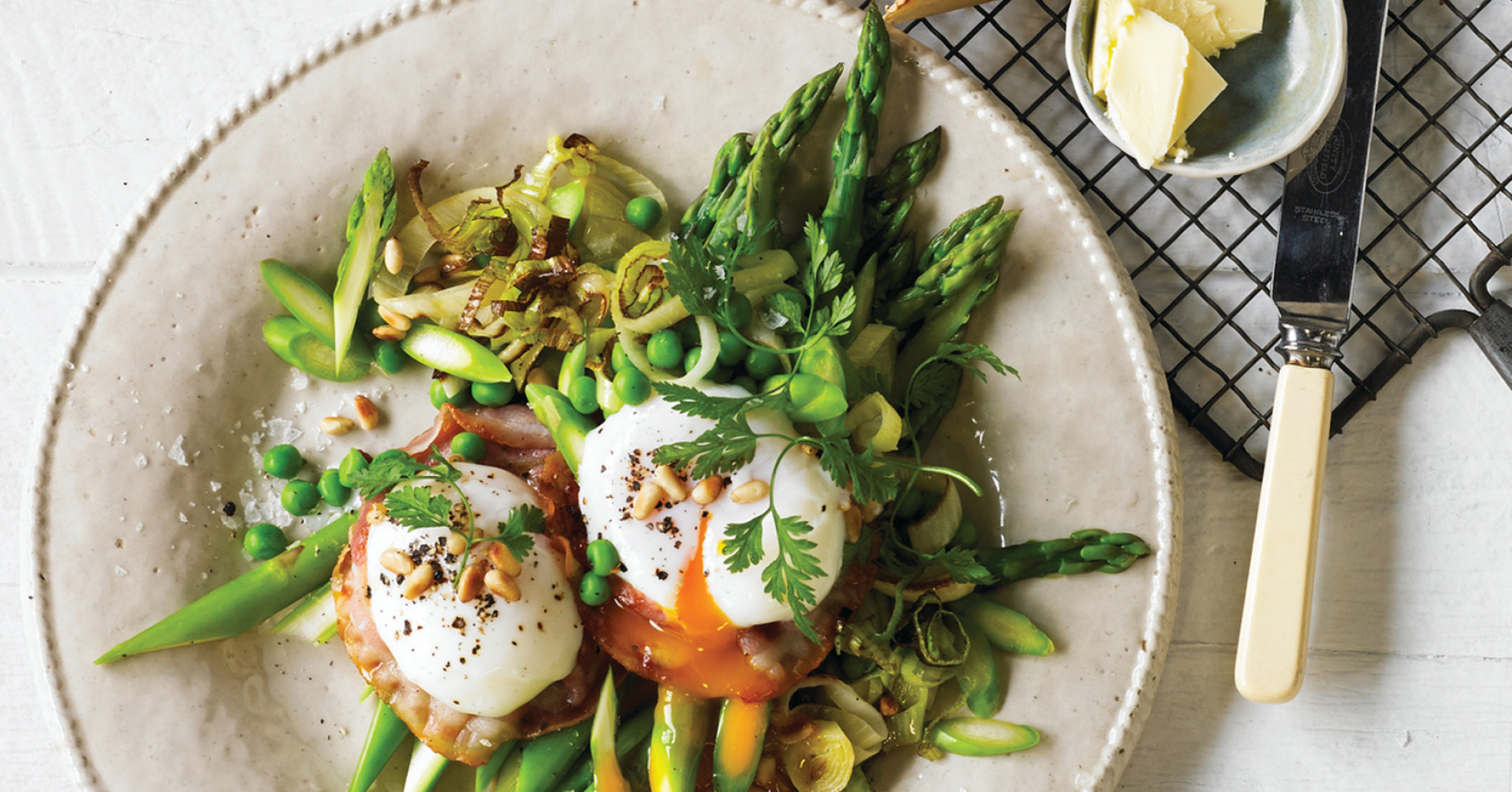 Eggspert Eggs on Sauteed Greens with Pancetta and Pine Nuts Recipe | myfoodbook