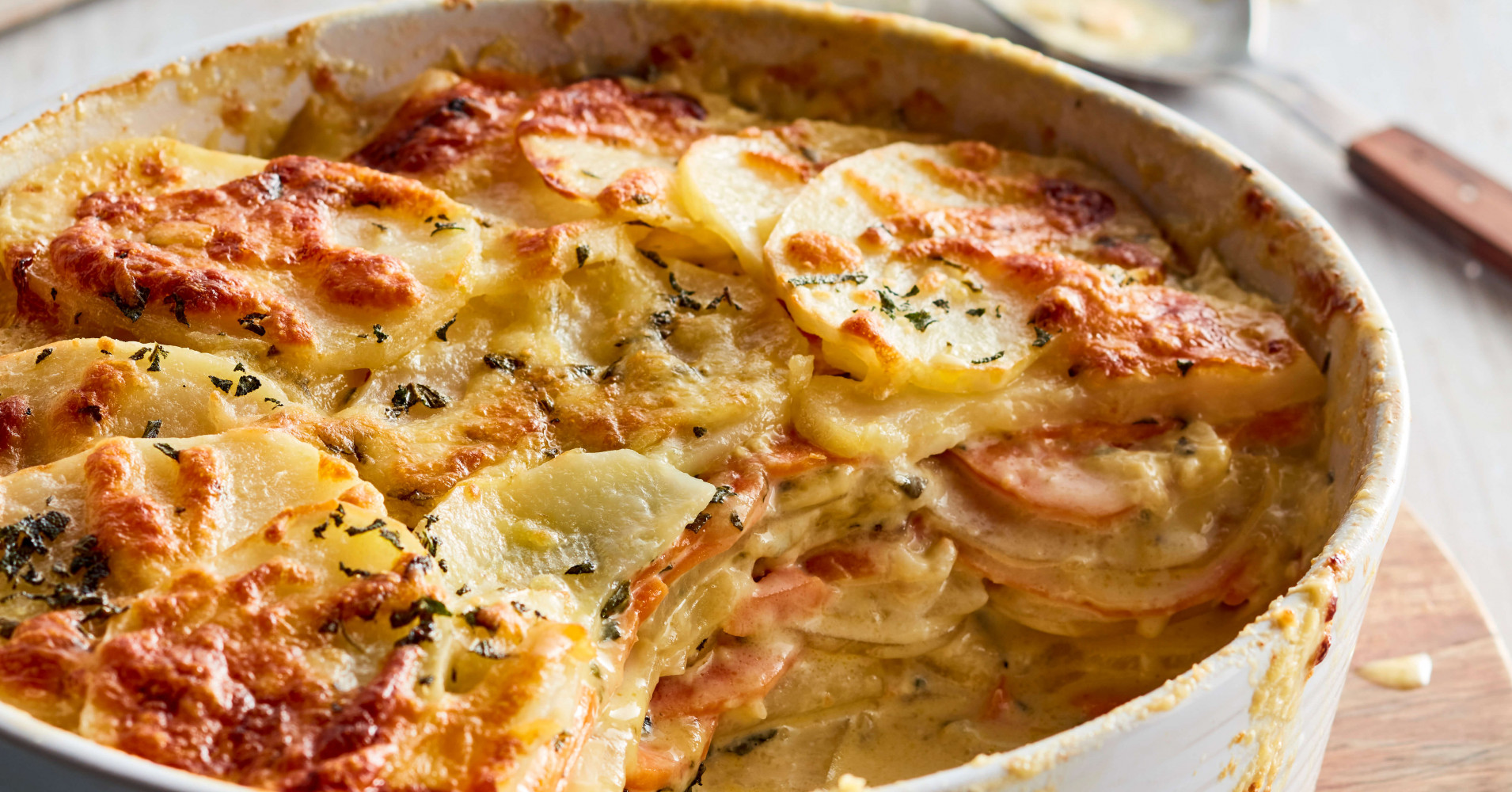 Cheesy Sweet Potato, Potato and Sage Gratin Recipe | myfoodbook